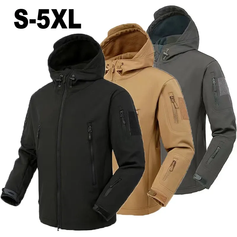 Männer Herbst Winter SoftShell Fleece Jacken Männliche Kapuze Winddicht Mantel Angeln Wandern Camping Klettern Skifahren Warme Hosen Hosen