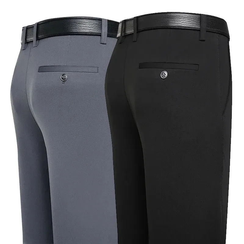 Anzughose für Herren, Business-Freizeithose, formelle Kleidung, gerade Hose, elastisch, Schwarz, Marineblau, Herrenbekleidung