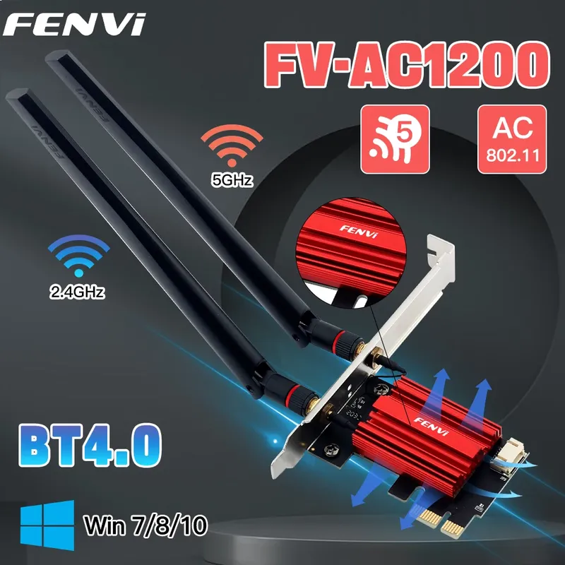 FENVI WiFi 5 PCIE WiFi-Adapter AC1200 Drahtlose Netzwerkkarte Dualband 2,4 G/5 GHz 802.11AC für Bluetooth 4.0 Desktop Windows 10/11