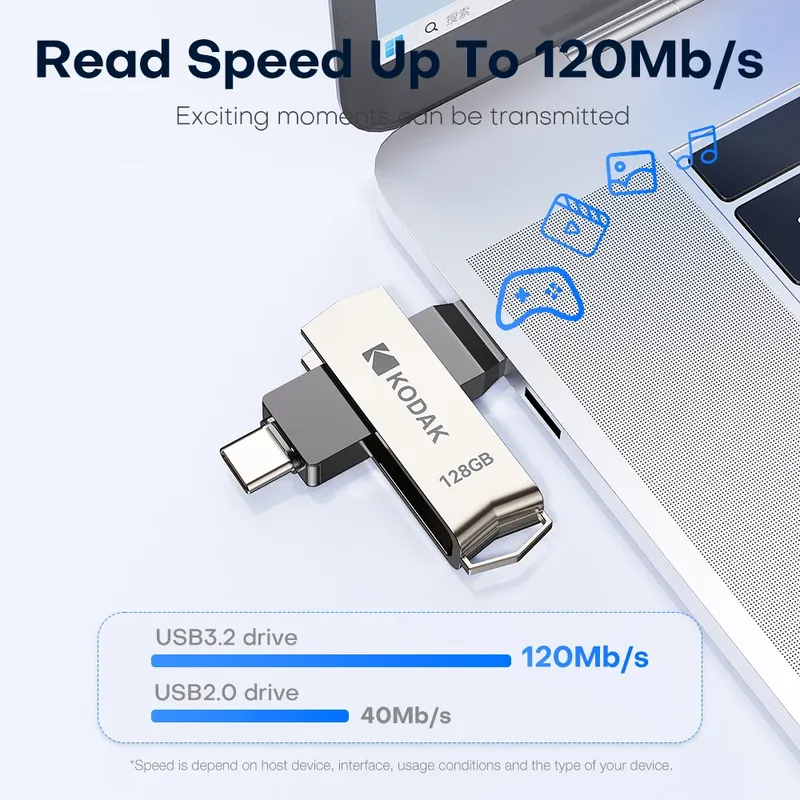 KODAK USB3.2 Typ C Zwei-in-Eins-Flash-Laufwerk 256 GB 128 GB 32 GB Pendrive Hochgeschwindigkeits-Dual-Memory-Stick für Smartphone Laptop