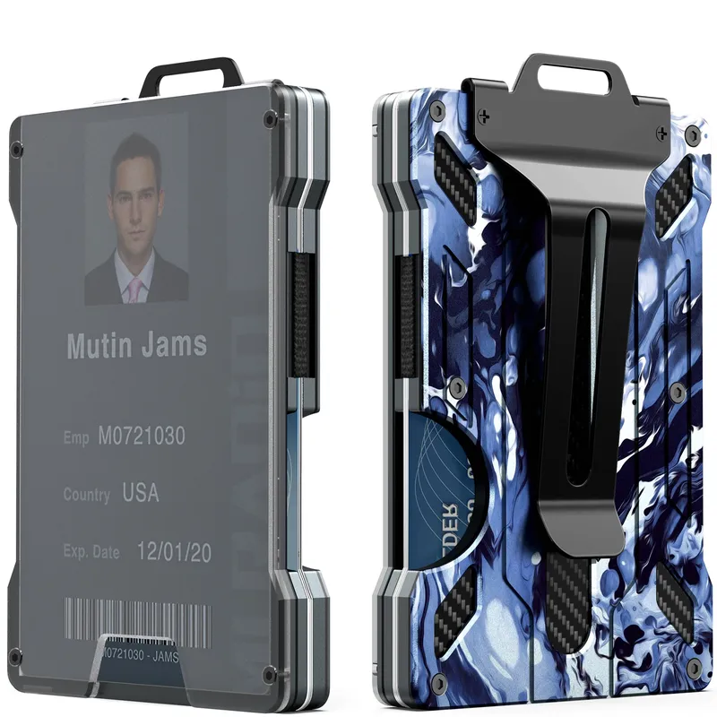 Schlanke Herren-RFID-Geldbörse aus Aluminium – 15 Kartenkapazitäten mit Metall-Geldklammer + klarem Ausweisfenster, minimalistisches Diebstahlschutzdesign