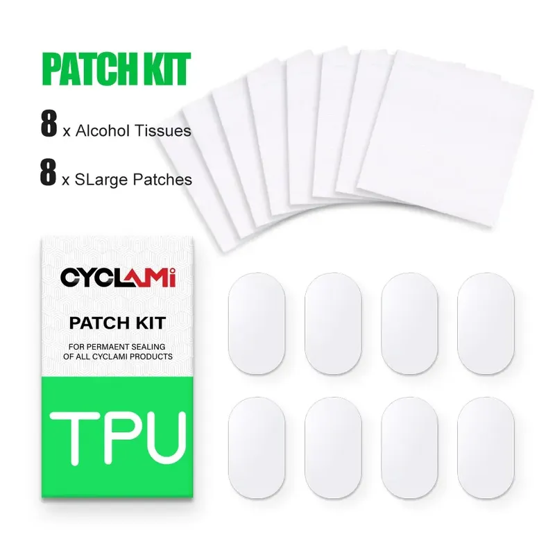 CYCLami Fahrrad-Innenschlauch, Reifen-Patch, Patch-Werkzeuge, Reparaturset, 8-teilig, Rennrad, MTB, Faltrad, TPU-Material, leistungsstark, kleberfrei