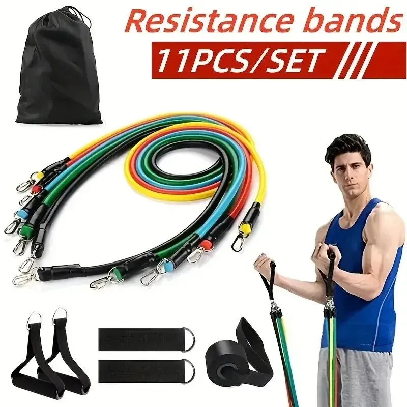 11-teiliges Set Fitness-Spannseil, elastisches Band, elastisches Seil, Haushaltsspannungsgerät, Trainingsgeräte für die Brustmuskulatur
