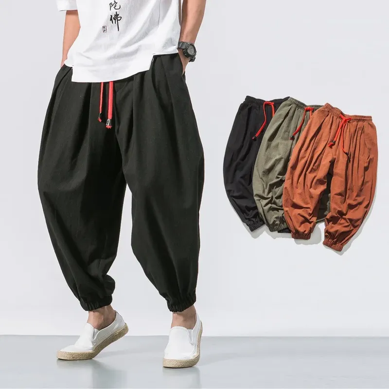 Neue Übergroße Männer Harem Hosen Lose Chinesischen Stil Baumwolle und Leinen Jogginghose Jogger Hohe Qualität Casual Hosen Männer