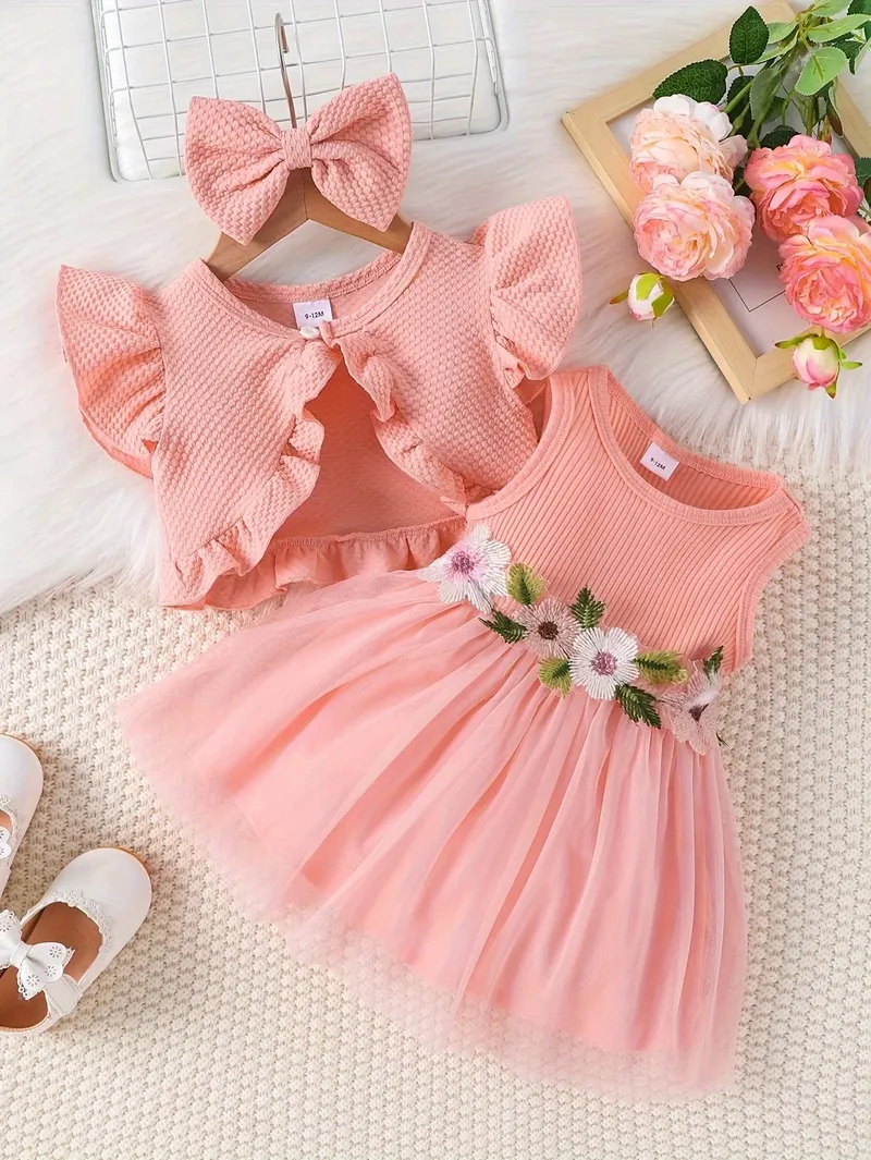 Baby Baby Baby Sommer Stil Taille Blume Weste Mesh Kleid Jacke Haarschmuck
