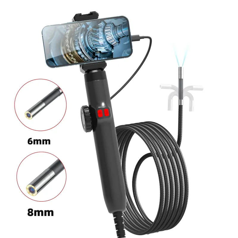 1080P Auto-Endoskop mit automatischem Wartungsloch, 6 mm, 180-Grad-Lenkinspektionskamera mit 8 tragbaren LED-Werkzeugen IP67