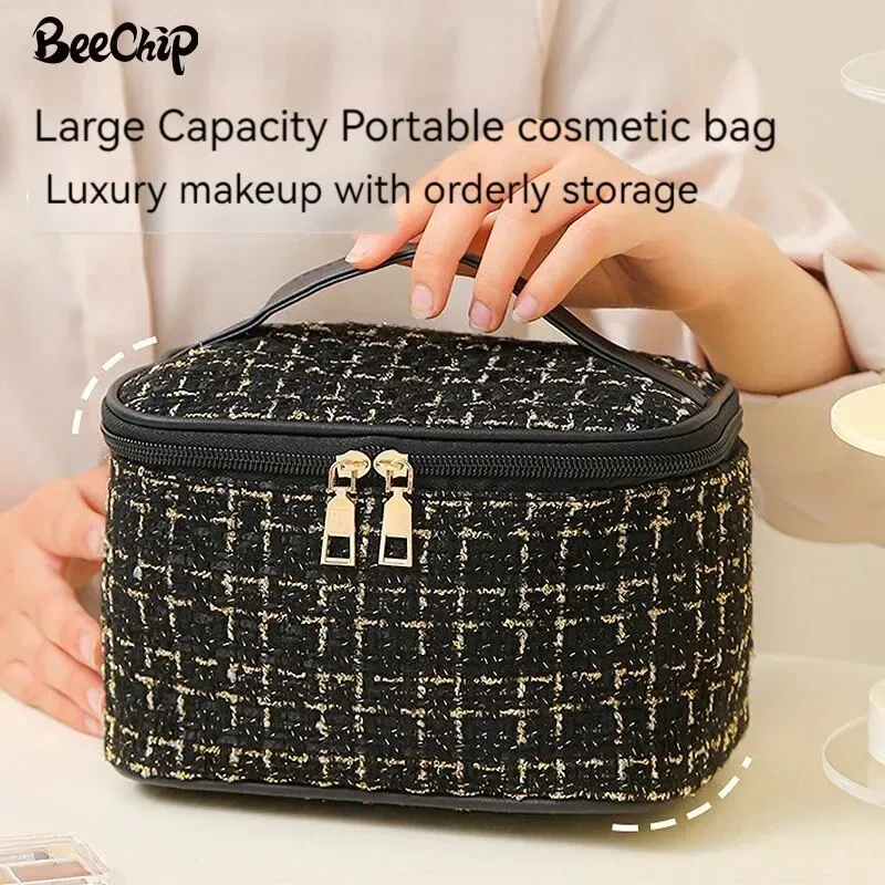 Mode Kosmetik Tasche Große Kapazität Tragbare Handtasche Gewebt Kosmetik Make-Up Pinsel Lagerung Haushalt Reise Kulturbeutel