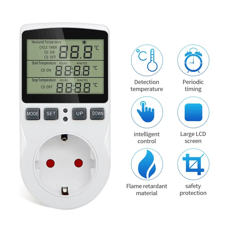 EU/US/FR Thermostat Timer Steckdose Digitale Temperatur Controller Steckdose Mit Timer Schalter Sensor Sonde Heizung Kühlung