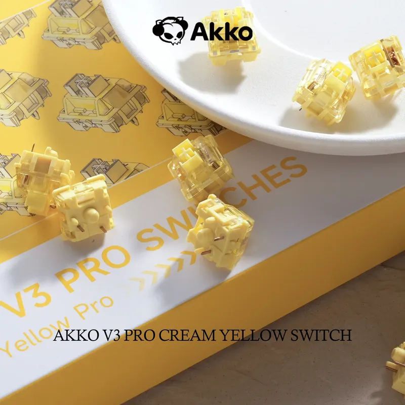 Akko V3 Creme Gelb Pro Switch 5 Pin 50gf Linear mit stabilem staubdichtem Schaft für Mx mechanische Tastatur (45 Stück)