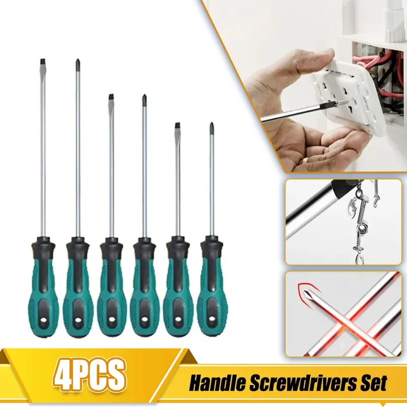 4-teiliges Mehrzweck-Schraubendreher-Set mit magnetisch isoliertem Sicherheits-Reparatur-Handwerkzeug, Kreuz-/gerader Typ-Schraubendreher