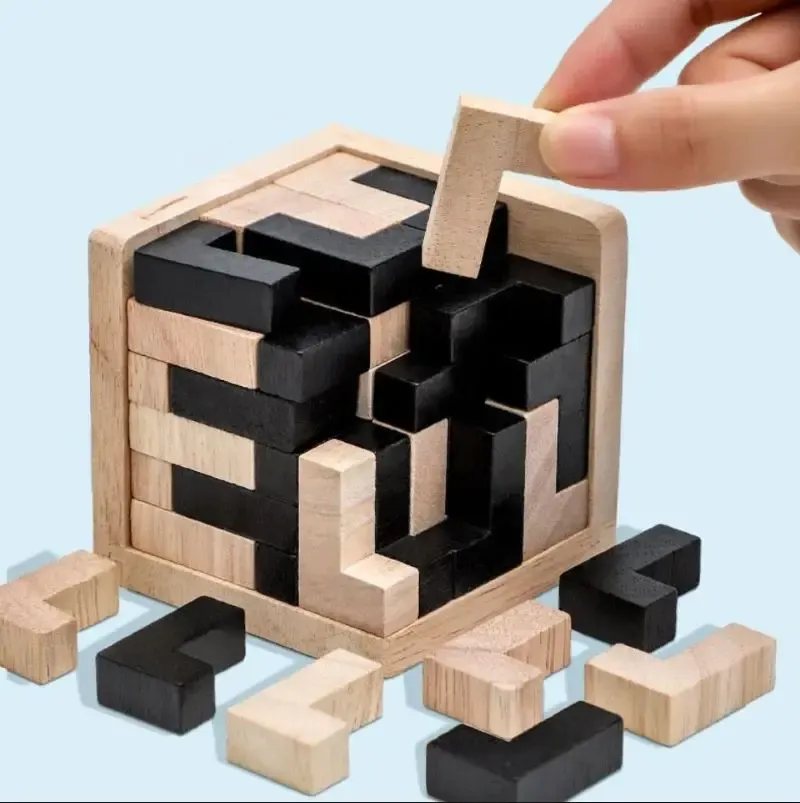 3D-Würfel-Puzzle Luban Ineinandergreifendes kreatives pädagogisches Holzspielzeug Gehirn IQ Geist Frühes Lernspiel Geschenk für Kinder Buchstabe 54T