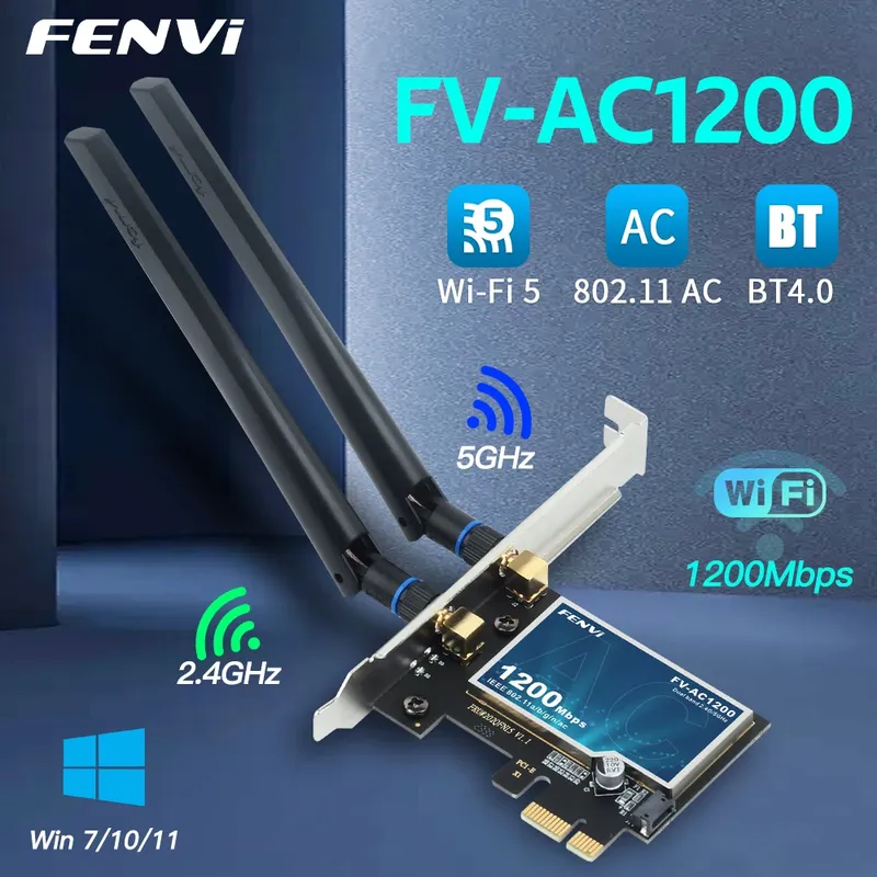 FENVI WiFi 5 AC1200 PCI-E Wireless Adapter BT4.0 Dual Band 2,4 G/5 GHz 802.11AC Netzwerkkarte Desktop Laptop PC für Windows 7/10/11