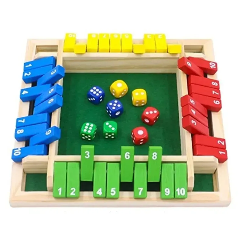 Würfelbrettspiel aus Holz, Shut The Box für 4-Spieler, Klappen und Würfelspiel, Eltern-Kinder-Interaktion, Familienunterhaltung
