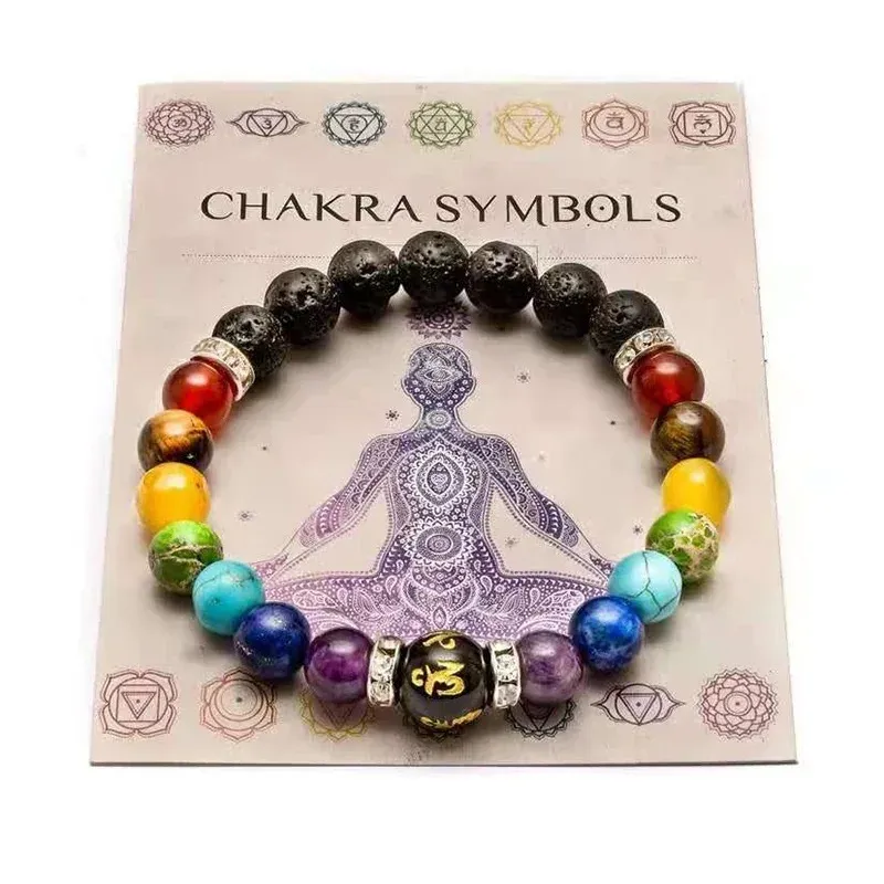 Modisches, farbenfrohes Damen-Armband, natürlicher Vulkanstein, elastisches Perlenarmband, Meditations-Yoga-Armband für Herren und Damen