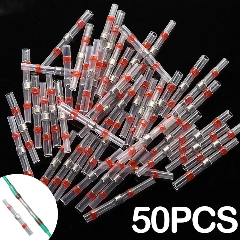 50PCS Wärmeschrumpfende Draht Anschlüsse SST21 Wasserdichte Hülse AWG22-18 Butt Elektrische Splice Verzinnt Solder Dichtung Terminal