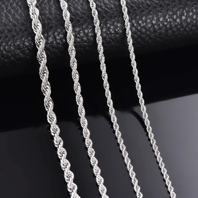 1 Stück 925 Sterling Silber Breite 2 mm/3 mm/4 mm Seilkette Halskette/Armband für Männer Frauen Mann Mode Kette Halskette