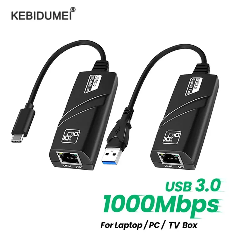 10/100/1000 Mbit/s USB 3.0 kabelgebundene Netzwerkkarte USB auf RJ45 Typ C auf RJ45 LAN Ethernet-Adapter für PC MacBook Windows Laptop