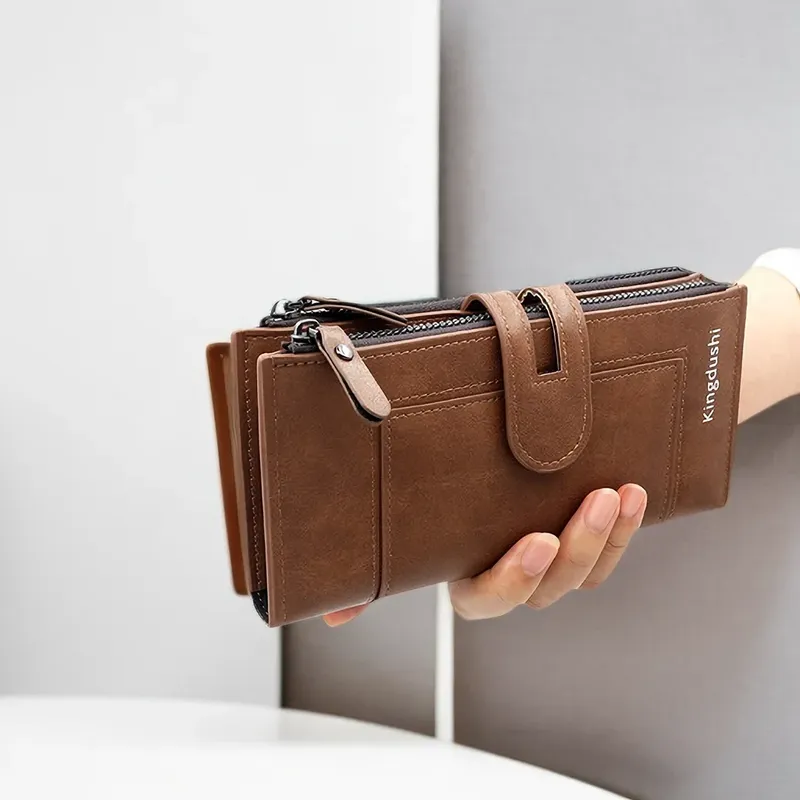 Modische lange Damenbrieftasche, europäische und amerikanische Handytasche mit großem Fassungsvermögen, Reißverschluss, Kunstleder, Tragetasche mit mehreren Karten