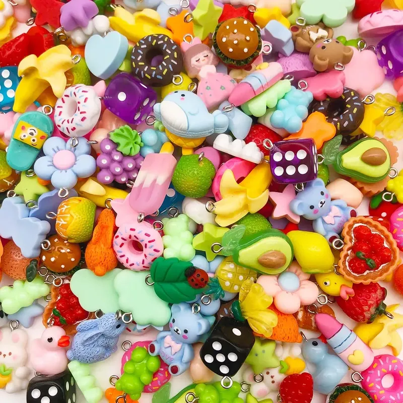 Zufällig Mix 10/20 stücke Bunte Harz Charms Nette Nachahmung Tier Obst Lebensmittel Serie Anhänger Für DIY Schmuck Machen Zubehör
