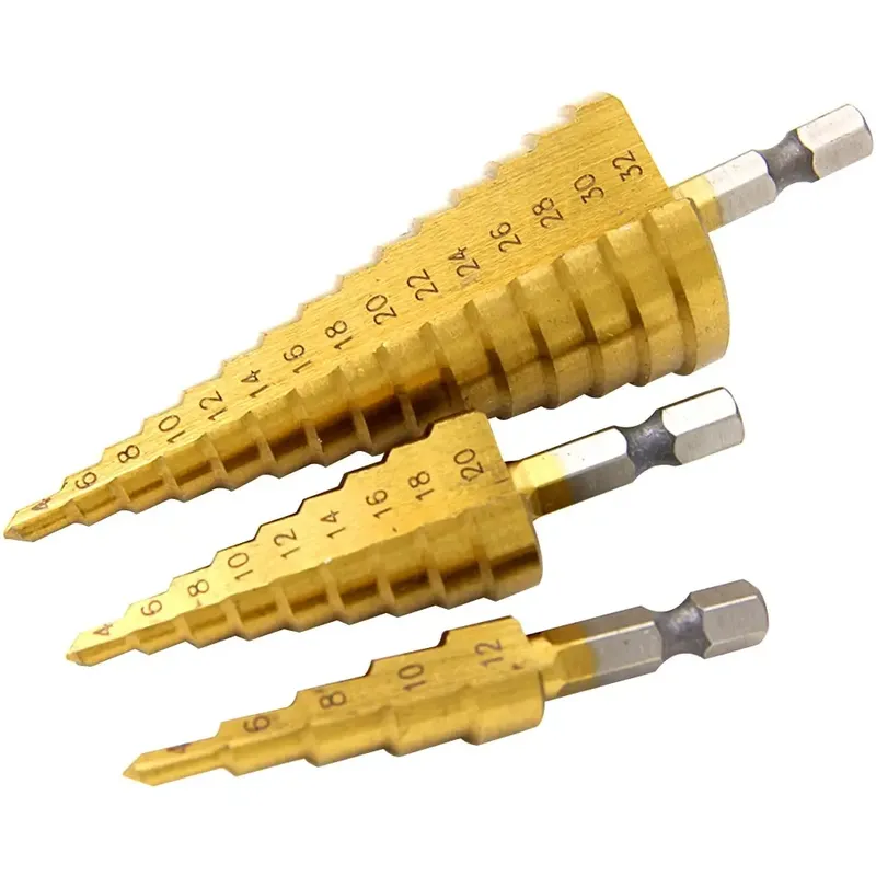 Stufen bohrer titan beschichteter Sechs kant schaft mit gerader Nut 3-1/8-1/2-1/2-32mm Pagoden bohr werkzeug Zubehörs atz