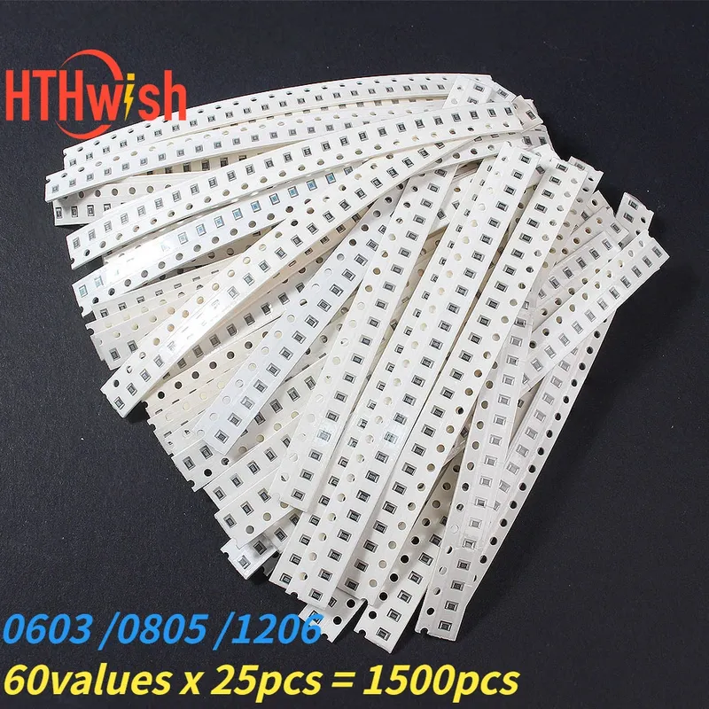 1500 Stück 603 0805 1206 0R ~ 10M SMD-Filmwiderstand Genauigkeit 1 % 60 Werte * 25 Stück SMD-Chip-Widerstand DIY sortierter Satz Widerstände Kit 0