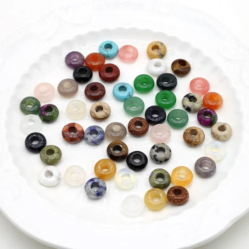 10 Stück Naturstein-Perlen mit großem Loch, Abacus-Form, Rosenquarz, Amethyst, lose Perlen für die Herstellung von DIY-Schmuck, Ohrringen, Armbändern