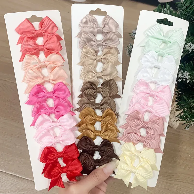 10 Teile/satz Neue Nette Solide Band Bowknot Haar Clips für Baby Mädchen Handgemachte Bögen Haarnadel Barrettes Headwear Kinder Haar Zubehör