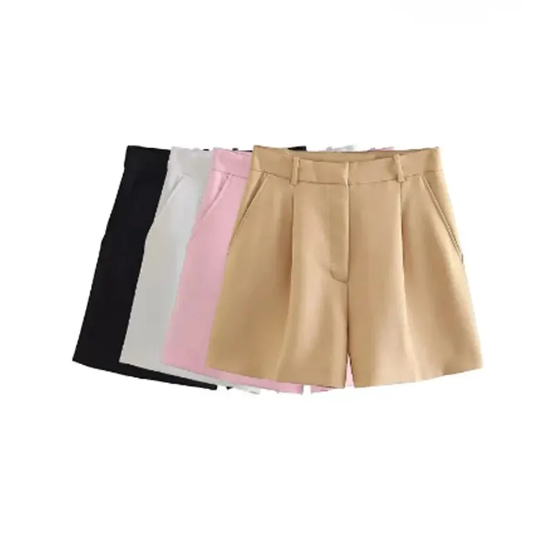 Mooyufon Frauen Mode Seite Taschen Vorne Darts Bermuda Shorts Vintage Hohe Taille Zipper Fliegen Weiblichen Kurzen Hosen Mujer