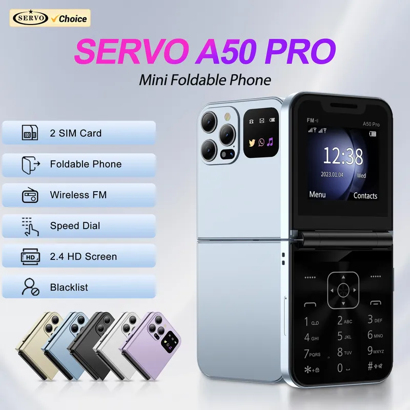 SERVO A50 PRO faltbares Mobiltelefon Dual SIM Standby Anruf Aufnahme Geschwindigkeitswahl Blacklist FM Radio 2G GSM-Taste Flip-Handys