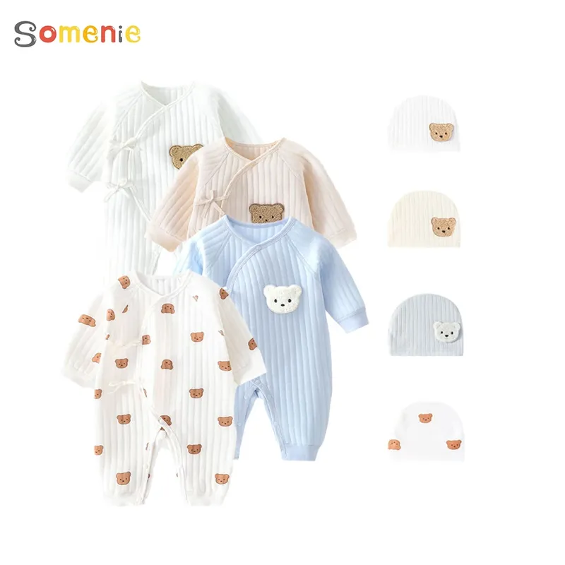 Somenie Bodysuit für Jungen und Mädchen, für Neugeborene, Winter-Einteiler, Kleidung aus Baumwolle, für Kleinkinder, Heimkleidung, 0–6 Monate, verdickte Frühlings- und Herbstkleidung