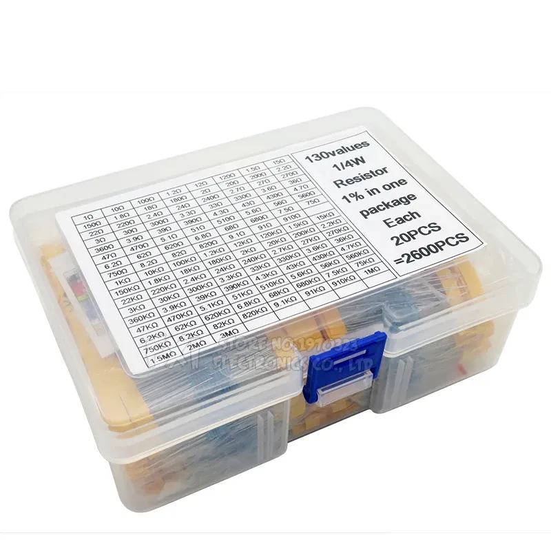 2600 teile/los 130 Werte 1/4 W 0,25 W 1% Metall Film Widerstände Sortierte Pack Kit Set Lot Widerstände Sortiment Kits Festen widerstand