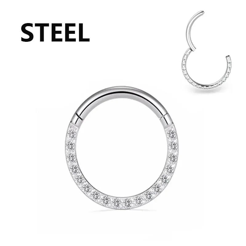 Edelstahl Scharniersegment Hoop CZ Stein Nasenring Nippel Ohrknorpel Tragus Helix Lippenohrring Piercing Körperschmuck