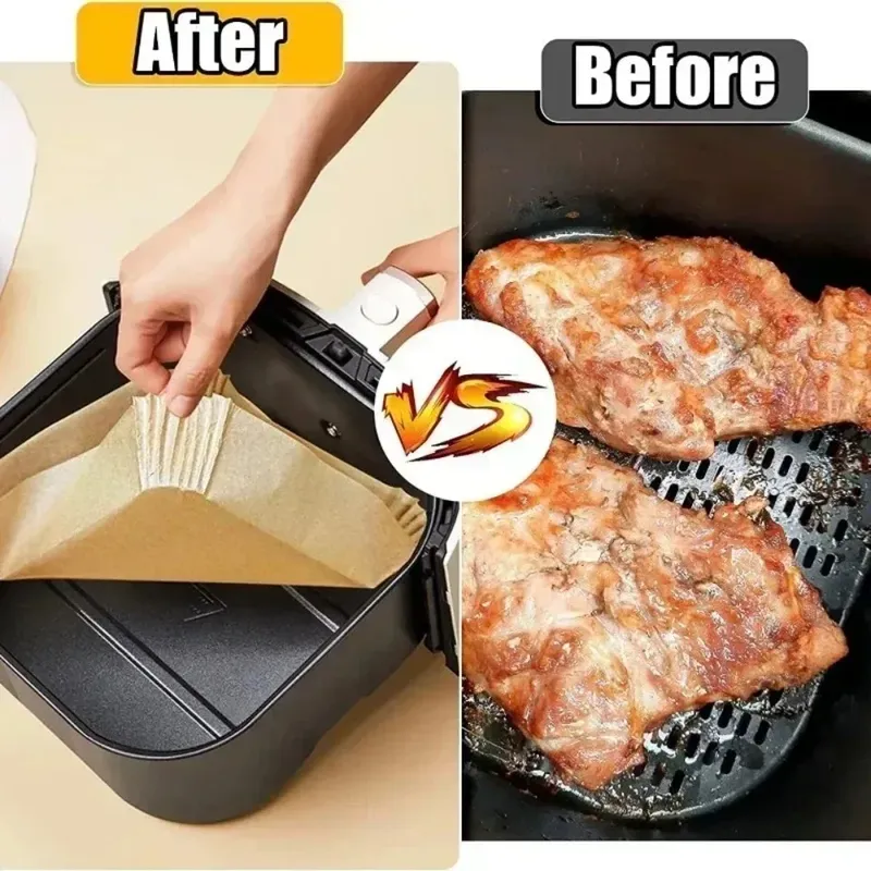 50 teile/satz Air Friteuse Einweg Papier Pergament Holz Zellstoff Dampfer Käsekuchen Air Friteuse Zubehör Backpapier Für Air Friteuse