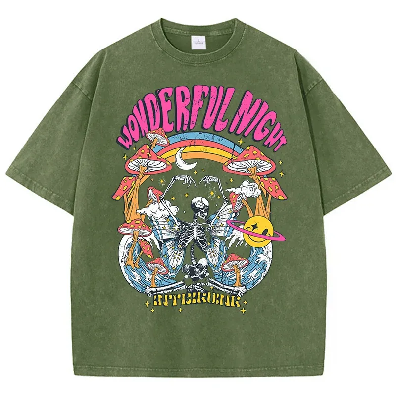 Wundervolle Nacht Skelett Schmetterling Welle Druck Damen T-Shirts Mode Übergroße Tops Straße Bequeme Kleidung Lose Waschen T-shirt