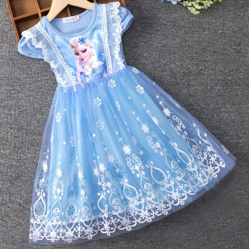 Neue Mädchen Kleidung Sommer Disney gefroren Elsa Prinzessin Kleider fliegende Ärmel Kinder Kleid Party Baby Kleider für Kinder Kleidung