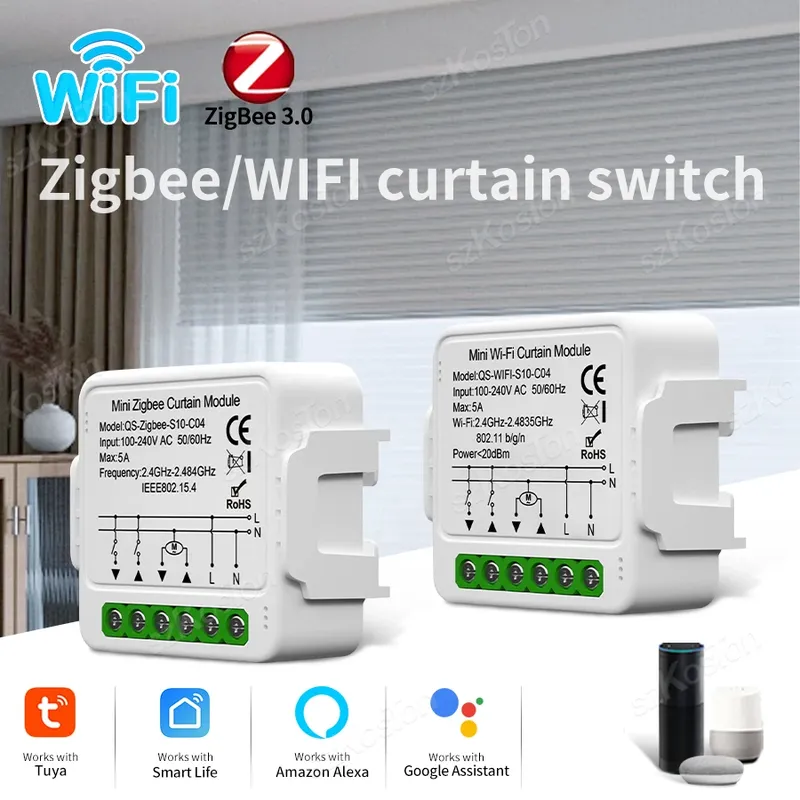 WiFi oder Zigbee Tuya Smart Vorhang Schalter Modul Rollos Shutter Motor Smart Life APP Sprachsteuerung Funktioniert mit Alexa Google