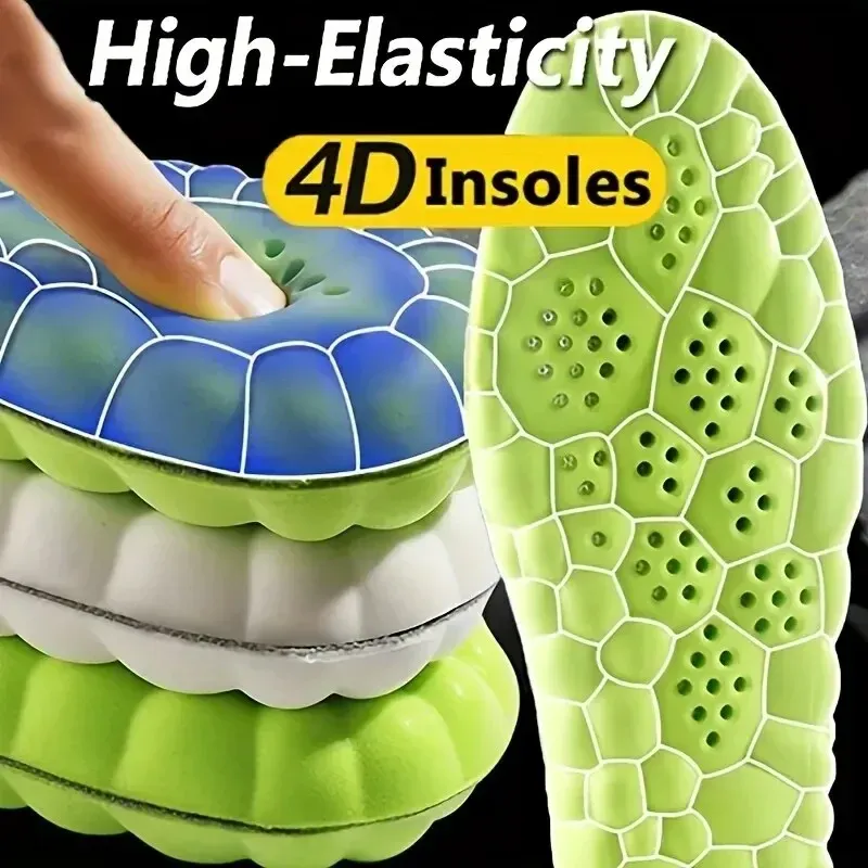 Orthopädische 4D-Sport-Einlegesohlen, superweich, atmungsaktiv, hohe Elastizität, Stoßdämpfung, Laufschuh-Pad, Anti-Schmerz-Deodorant-Kissen