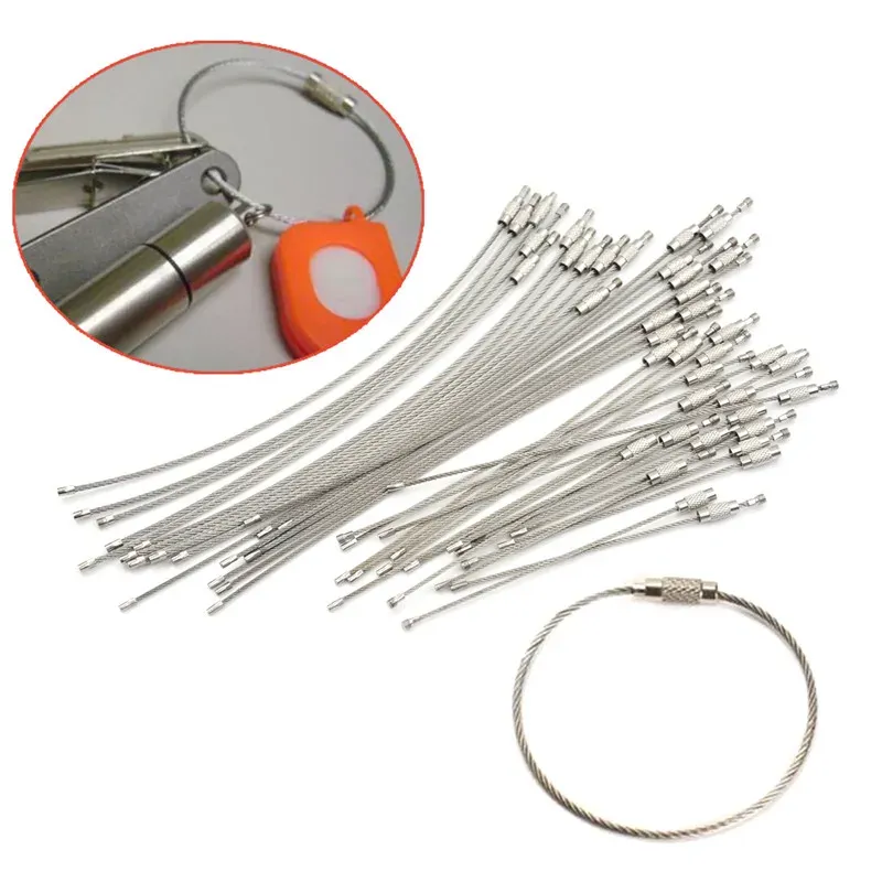 10 stücke Schlüsselbund Seil Edelstahl Draht Kabel Schleife Schraube Lock Gadget Ring Schlüsselring Kreis Camp Hängen Outdoor-Tool Zubehör
