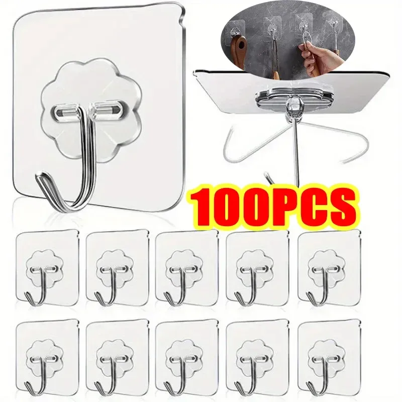1-100PcsTransparent Selbstklebende wand haken Mehrzweck Wand Haken Schlüssel Halter Handtuch Halter Für Küche Bad Zubehör