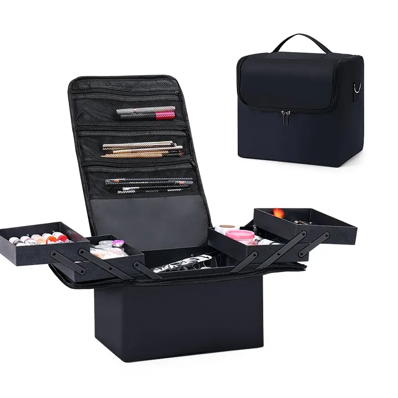 Großer Make-up-Tragetasche für Damen, Aufbewahrungsbox für Reisetaschen, professioneller Nagel-Organizer mit 4 Etagen und verstellbar