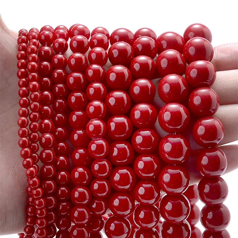 Rote Korallensteinperlen, rund, lose Distanzperlen für Schmuckherstellung, DIY-Charms, Armbänder, Halsketten, Zubehör, 4, 6, 8, 10, 12 mm