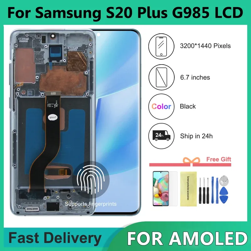 Für amoled s20 plus bildschirm ersatz für samsung s20 g985 g985f g985f/ds lcd display touchscreen mit rahmen baugruppe