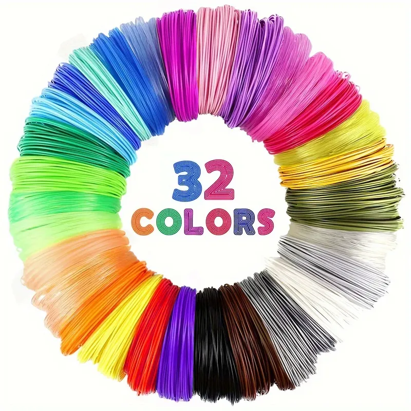 32 Farben 3D-Stiftfilament 1,75 mm PLA, jede Farbe 10 Fuß (3 m), insgesamt 320 Fuß (96 m), 3D-Stiftfilament-Nachfüllungen, zufällige Farbe