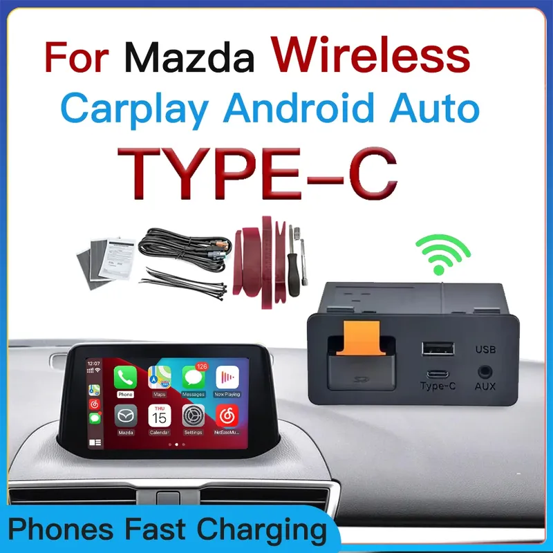 Drahtloser Typ-C CarPlay Android Auto Adapter UBS Hub OEM für Nachrüstung Mazda 2 3 6 CX3 CX5 CX8 CX9 MX5 Demio Miata TK78669U0C Kit