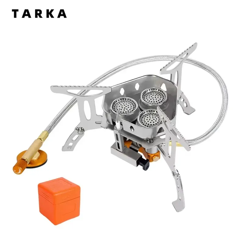 TARKA 3 Köpfe Gasherd Tourist Camping Brenner Klappbarer Rucksackkofen 5800 W Outdoor Wandern Picknick BBQ Kochausrüstung