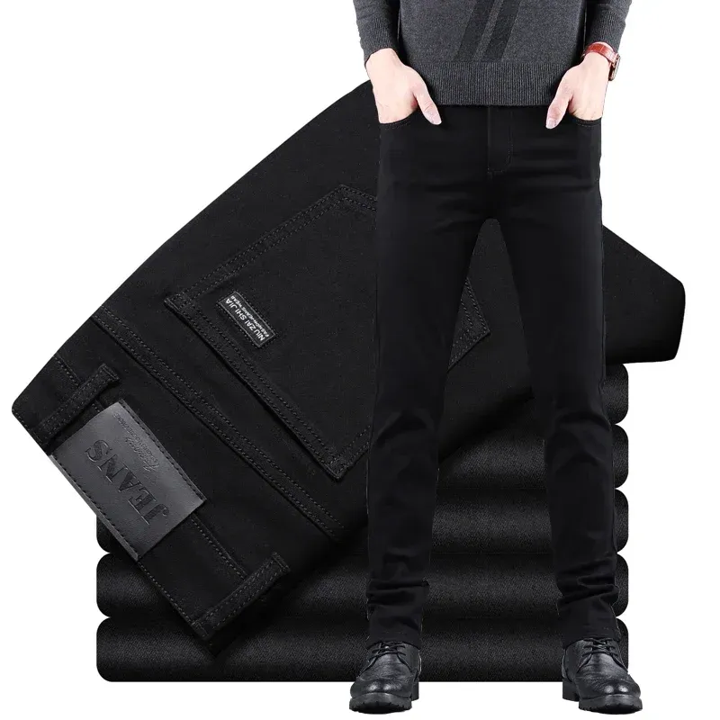 Frühling Herbst Neue männer Reine Schwarz Dünne Jeans Elastische Gerade Hosen Business-Mode Freizeit Koreanische Vintage Denim Hosen Männlich
