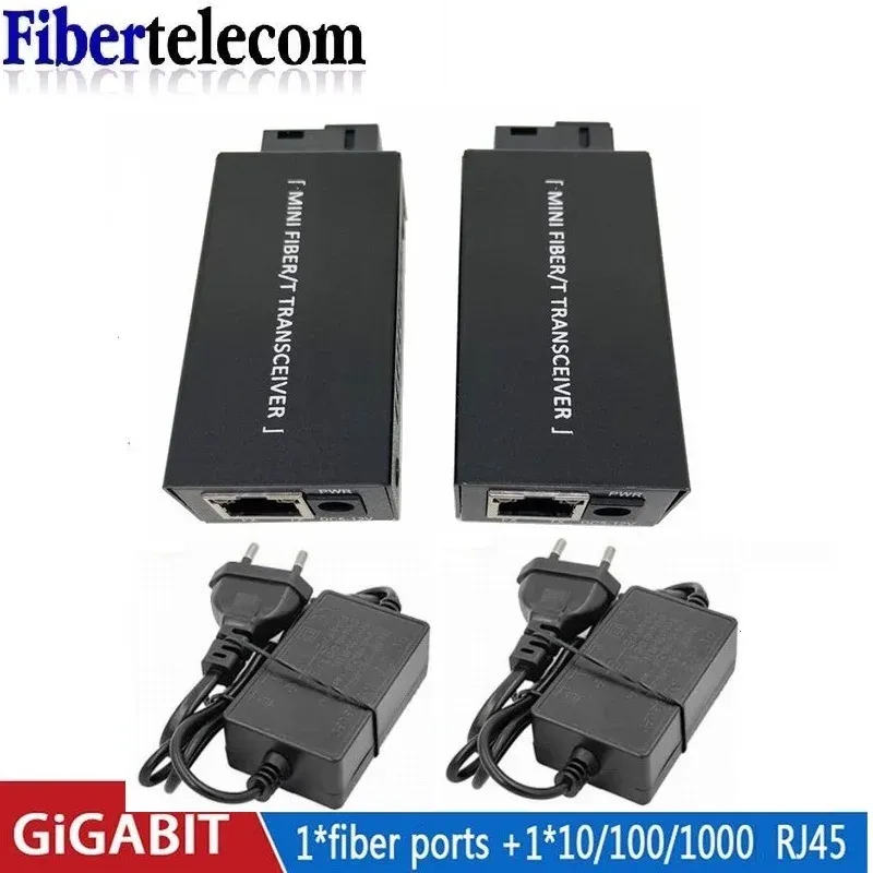 1Pair Mini Gigabit Fiber Optical Media Converter 100/1000Mbps Optic Transceiver SC zu RJ45 Ethernet Switch 20Km mit EU Power