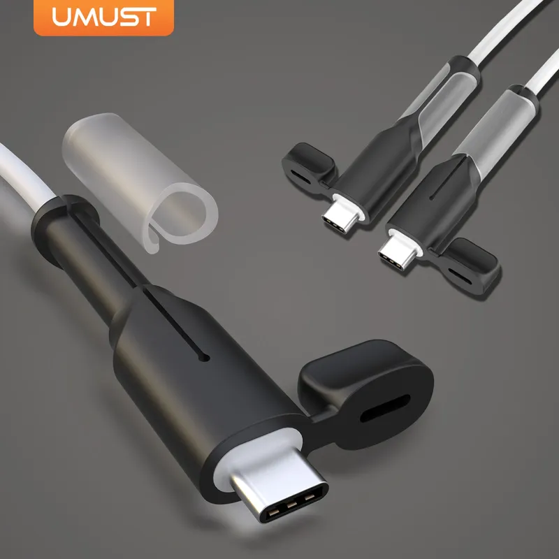 Ladekabelschutz, Typ C auf Typ C/iPhone/USB A, Silikon-Ladekabelschutz, 2-in-Kabelschutz mit Kabelaufwicklung