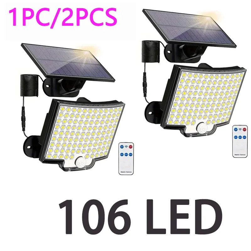 106LED Solar Außen Lichter Motion Sensor Fernbedienung Wand Flut Lampe Sicherheit Wasserdichte Terrasse Garten Garage Zaun Pathway Beleuchtung