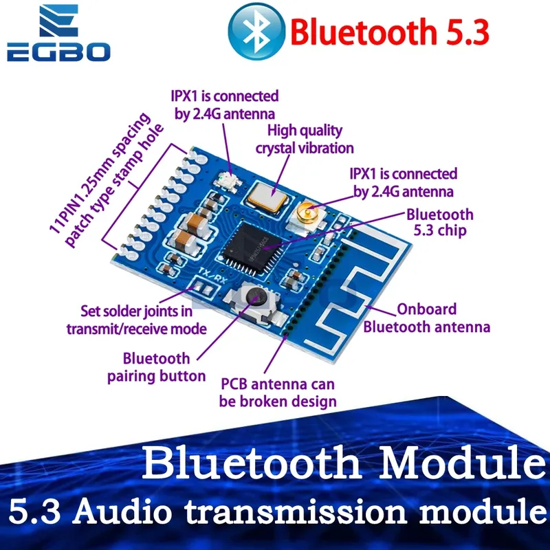 EGBO Bluetooth-Modul 5.3 Audiosendermodul Stereo GFSK-Transceiver Kopfhörerplatine Drahtloser Lautsprecher KCX_ BT_ EMITTER 5